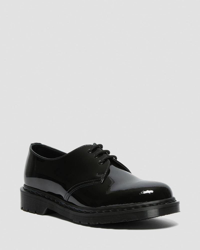 Dr Martens 1461 Made in England Mono Lak Leren Oxford Schoenen Dames Zwart | NL 438JPQ